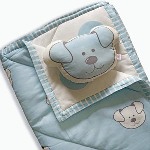 Oranges and Lemons Organic Cotton Baby Quilt and Plushie Set - Pawfect Puppy- Blue -