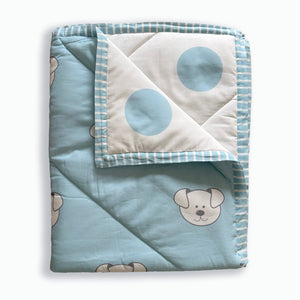 Oranges and Lemons Organic Cotton Baby Quilt and Plushie Set - Pawfect Puppy- Blue -
