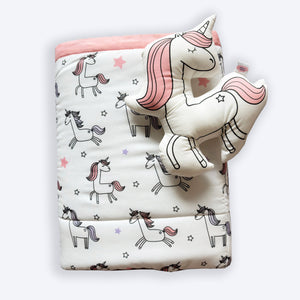Oranges and Lemons Organic Cotton Baby Quilt and Plushie Set - Unicorn Dreams - Pink -