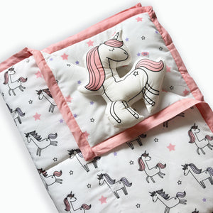 Oranges and Lemons Organic Cotton Baby Quilt and Plushie Set - Unicorn Dreams - Pink -