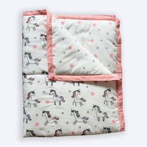 Oranges and Lemons Organic Cotton Baby Quilt and Plushie Set - Unicorn Dreams - Pink -