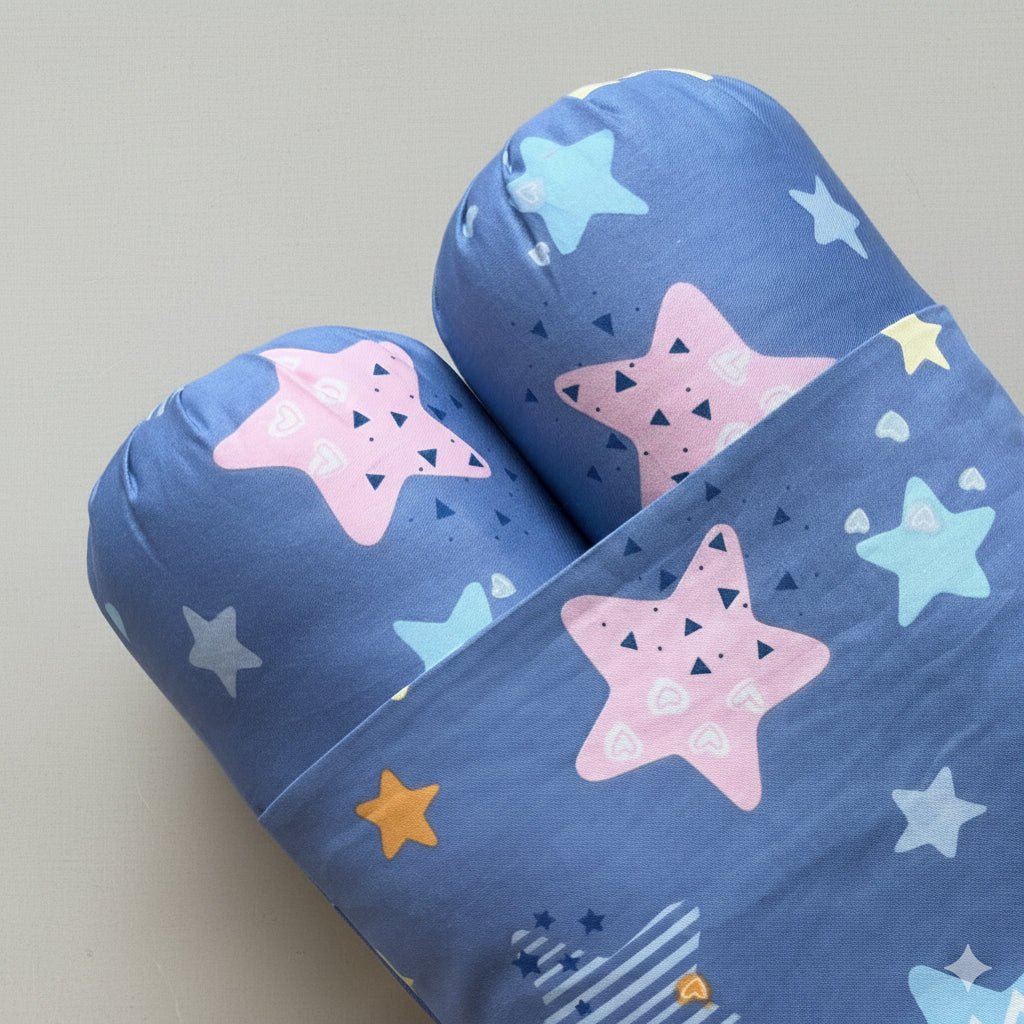 Oranges & Lemons | Anti Rolling Bolsters | Cotton Baby Pillow | Blue - Baby Bolster Pillow