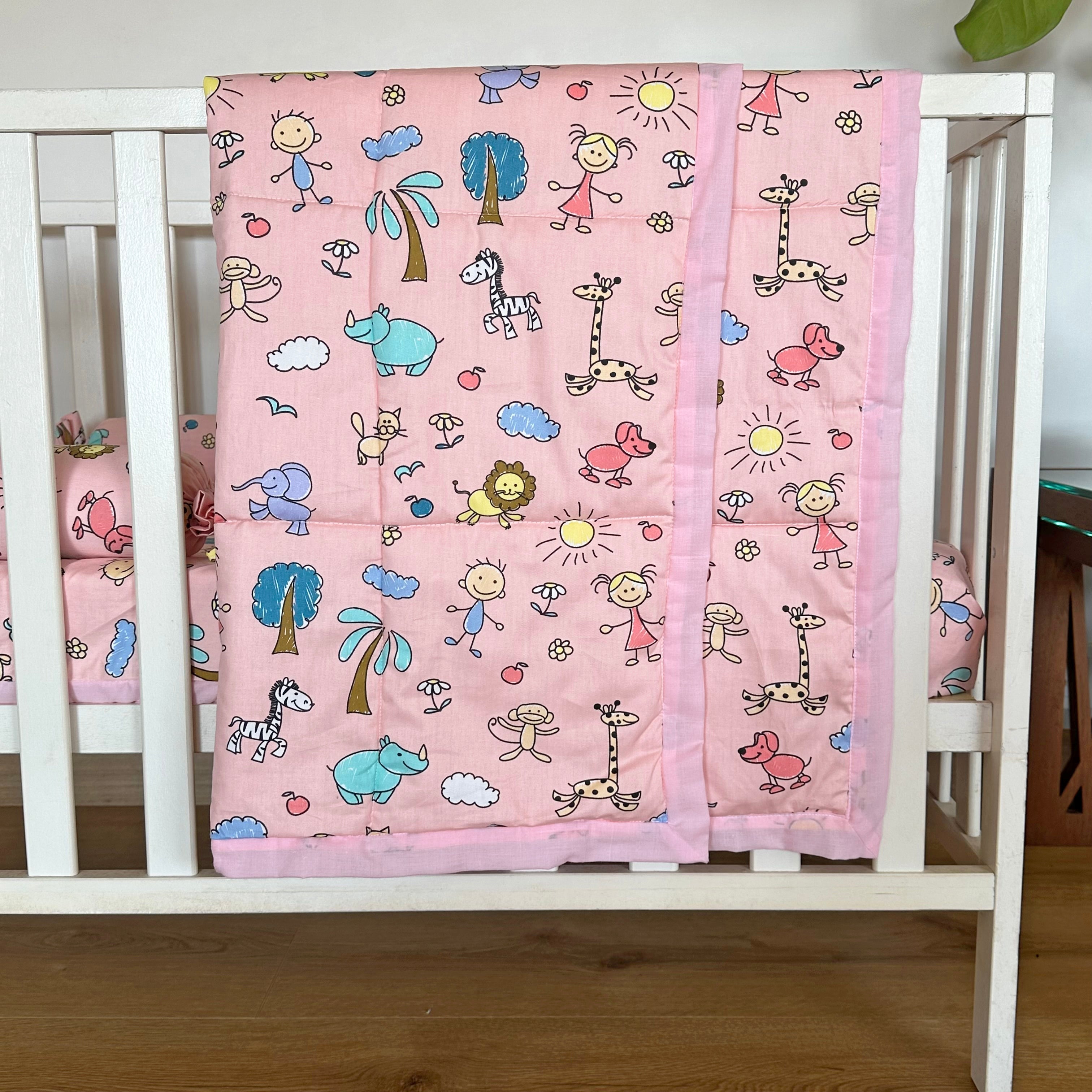Oranges & Lemons | Cotton Baby Bedding Set | Newborn Baby Gifts | Pink - PQS001