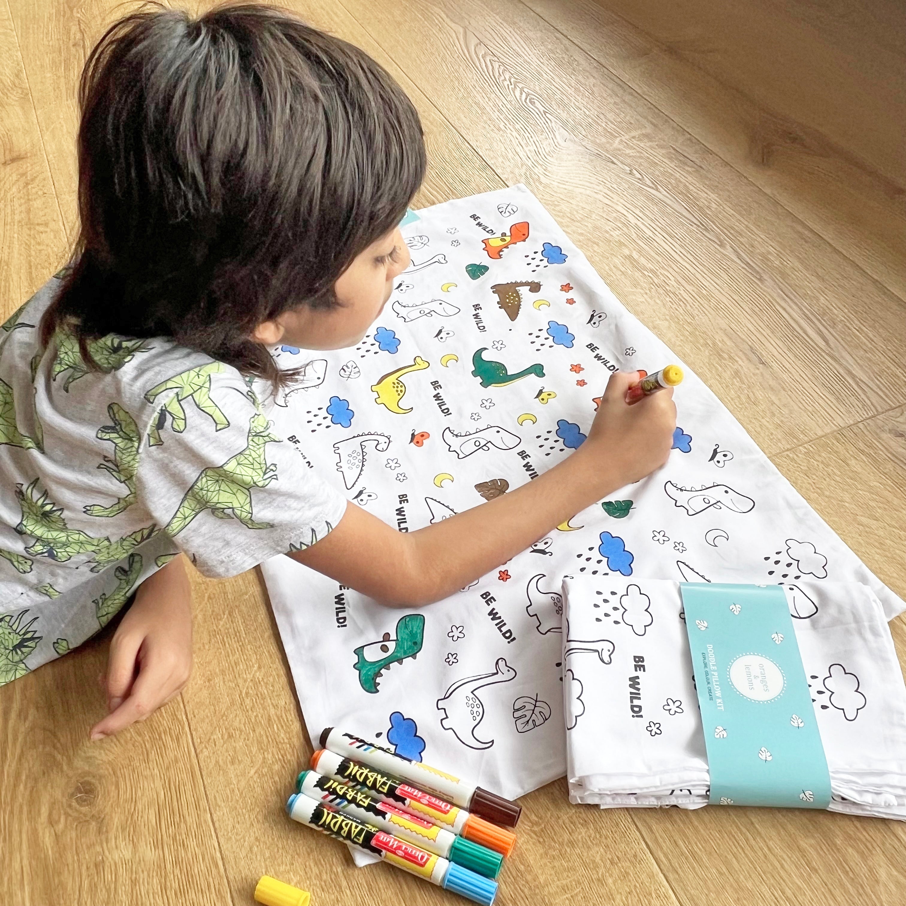 Oranges & Lemons | DIY Pillow Covers | Doodle Art | Kids Art and Colouring Kit | Set of 2 - BWP001