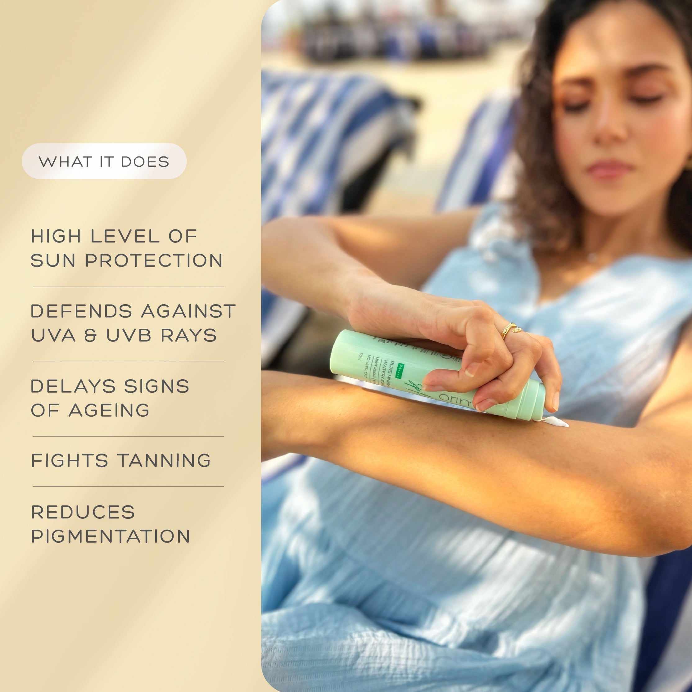 Orimii 100% Pure Mineral Sunscreen SPF 50 with Watery Texture, Zero White Cast - Pregnancy Safe 50ml - OR000023050