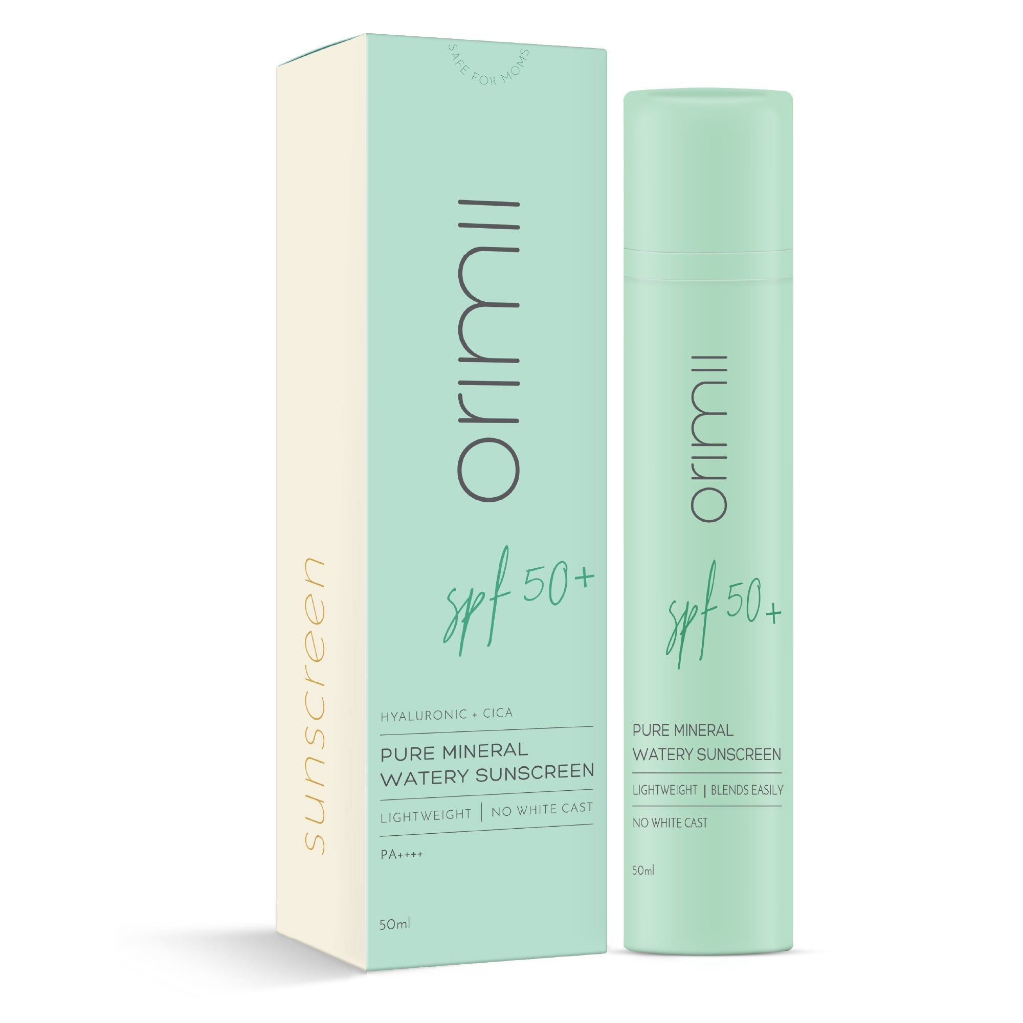 Orimii 100% Pure Mineral Sunscreen SPF 50 with Watery Texture, Zero White Cast - Pregnancy Safe 50ml - OR000023050