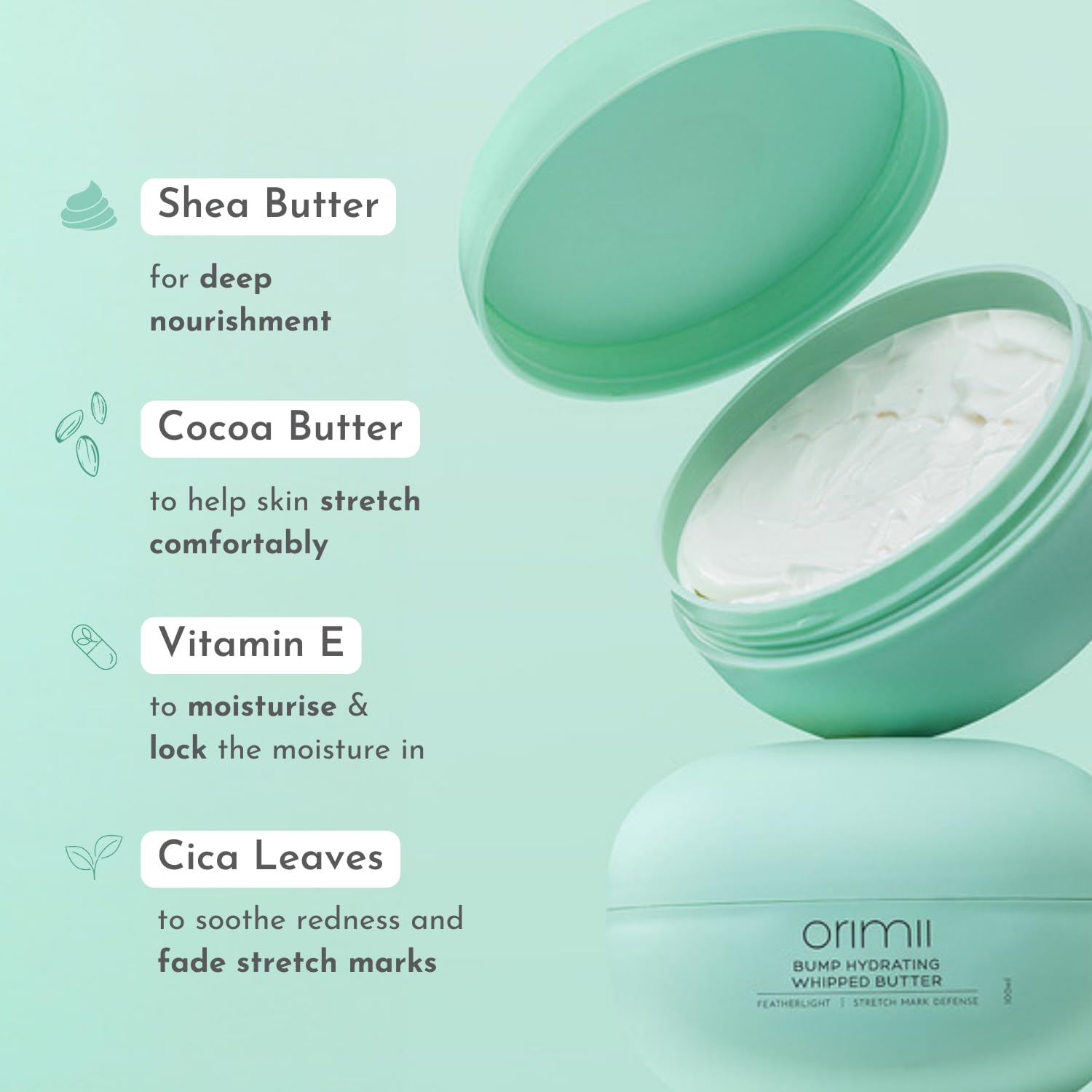 Orimii Bump Hydrating Body Butter for Reducing Stretch Marks - Pregnancy Safe (100gm) - OR000001100