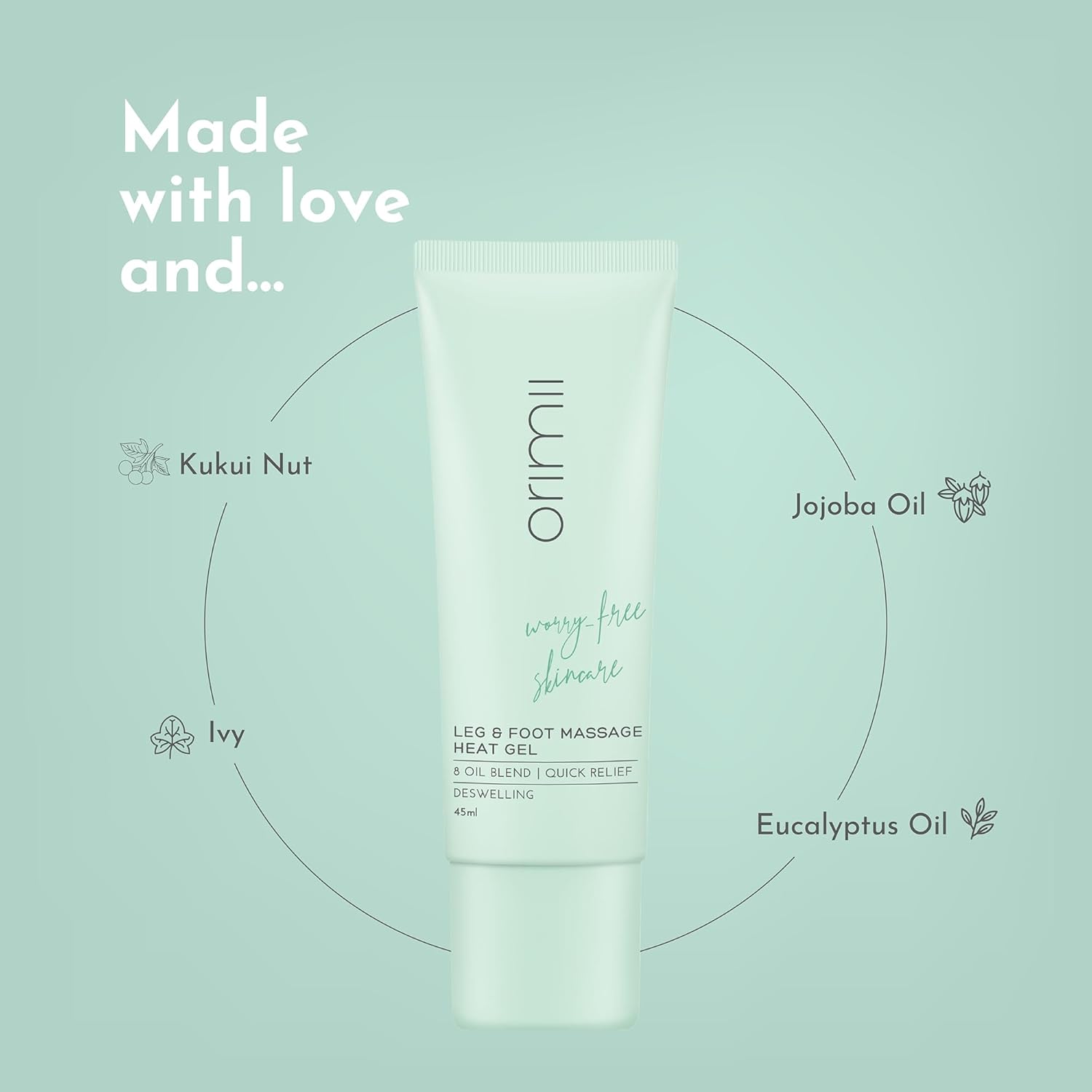 Orimii Leg & Foot Massage Heat Gel for Pain Relief (45ml) with Natural Oils - Pregnancy Safe - OR000017045