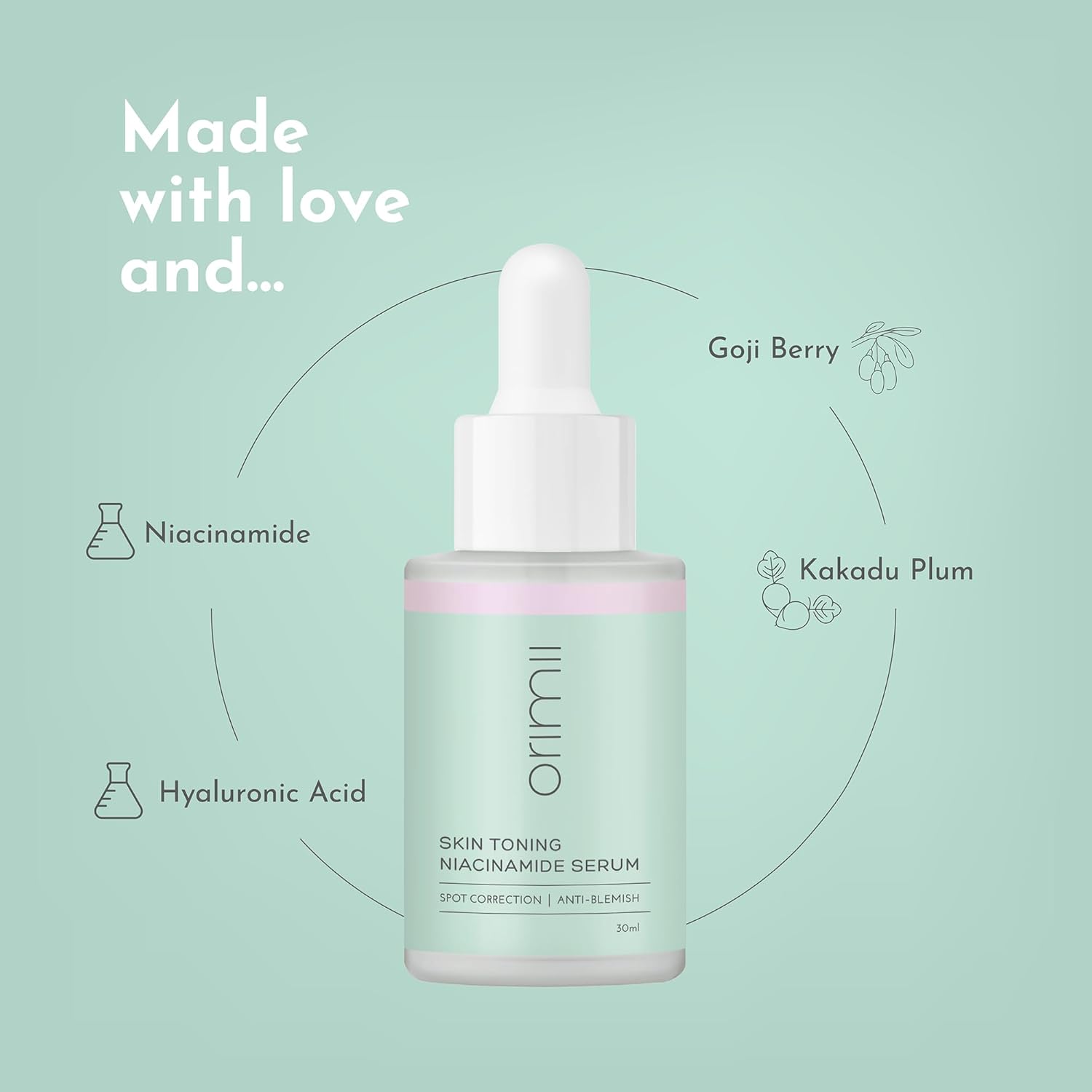 Orimii Niacinamide Face Serum (30ml) with Kakadu Plum For Pigmentation & Dark Spots - Pregnancy Safe - OR000014030