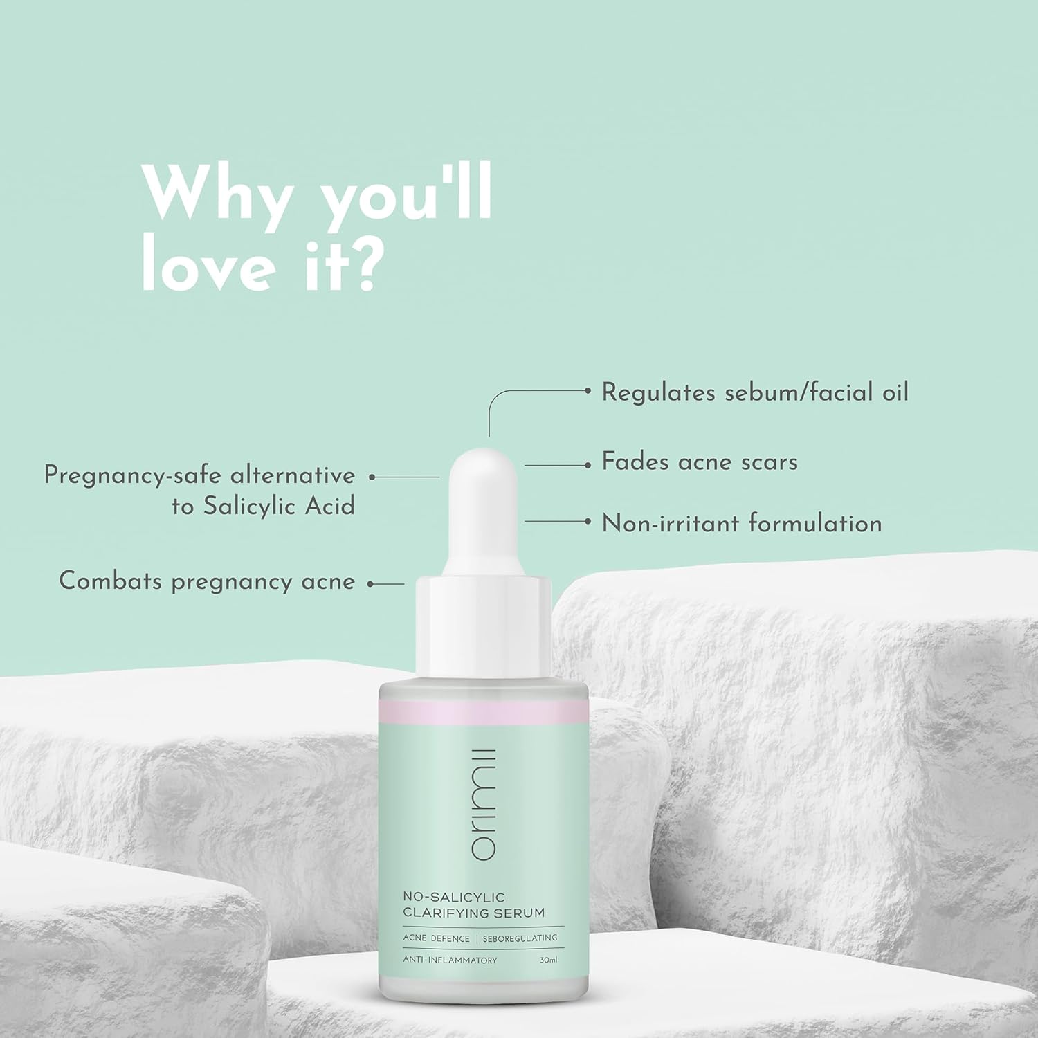 Orimii No Salicylic Clarifying Face Serum for Acne Control - Pregnancy Safe - OR000012030