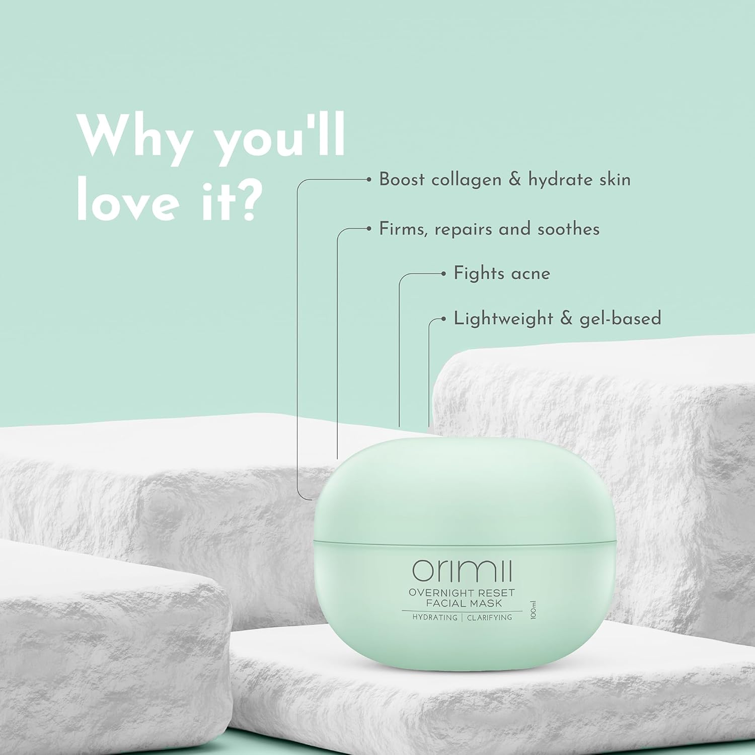 Orimii Sleeping Face Mask for Overnight Skin Repair (100ml) - Pregnancy Safe Night Cream - OR000004100