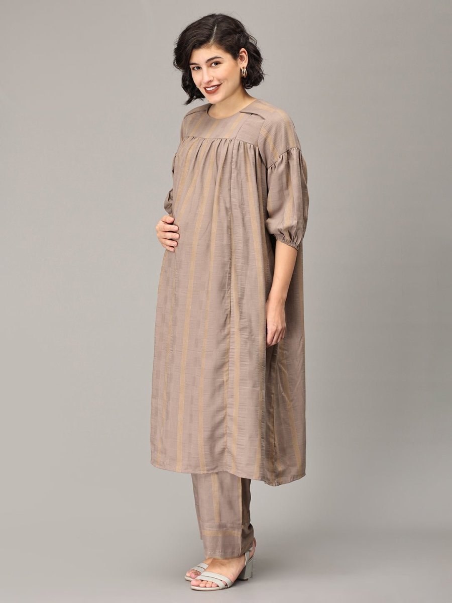 Over The Taupe Maternity And Nursing Co Ord Set - MEW-SK-TAU-S