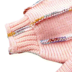 Oversized Flaired Peach Tulips Knitted Warmer Cardigan with matching Hairclip - 2 - 3 Years Winter Wear