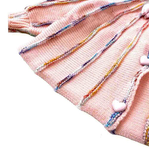 Oversized Flaired Peach Tulips Knitted Warmer Cardigan with matching Hairclip - 2 - 3 Years Winter Wear
