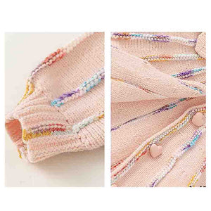 Oversized Flaired Peach Tulips Knitted Warmer Cardigan with matching Hairclip - 2 - 3 Years Winter Wear