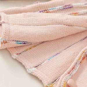 Oversized Flaired Peach Tulips Knitted Warmer Cardigan with matching Hairclip - 2 - 3 Years Winter Wear