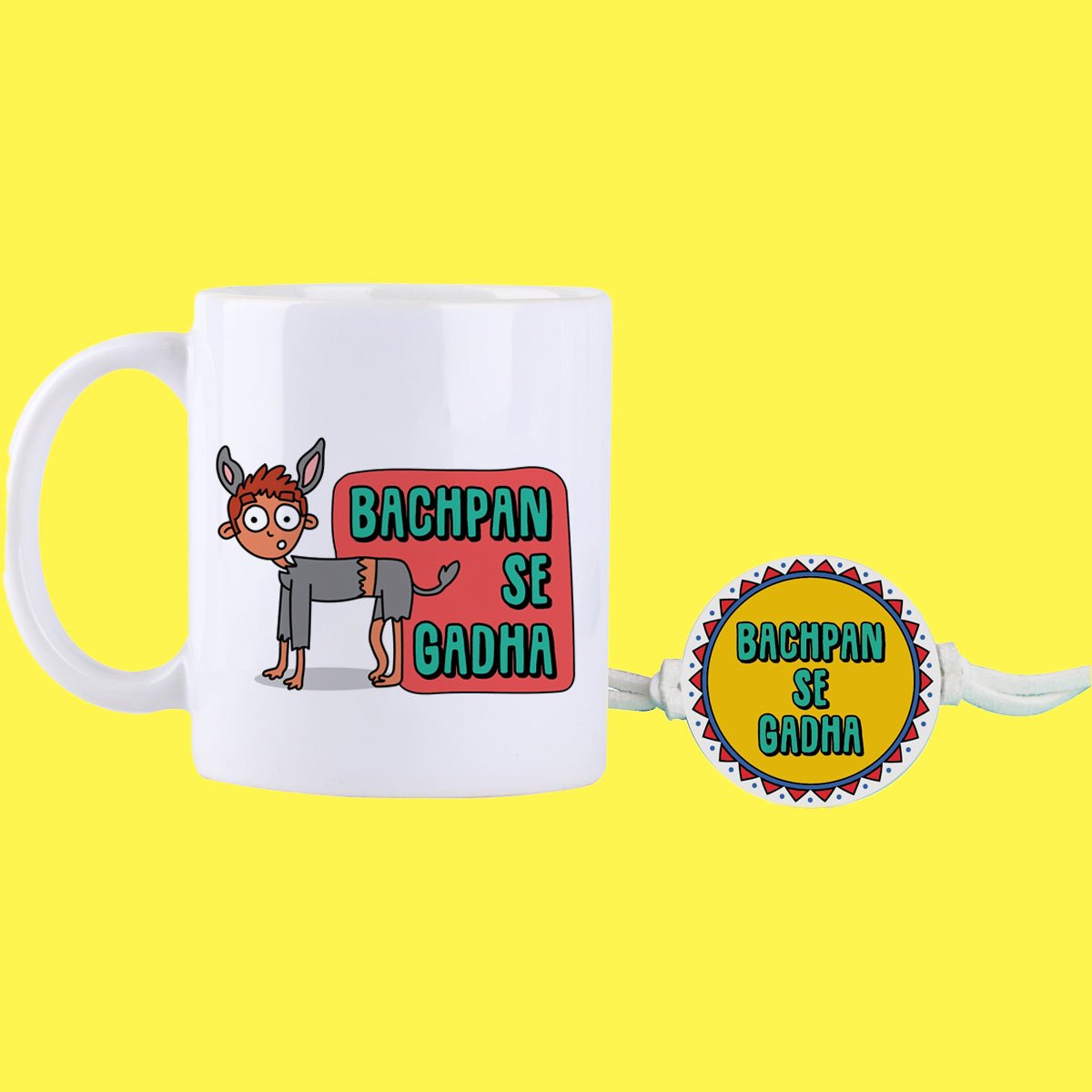 Oye Happy Bachpan Se Gadha Rakhi with Mug – Funny Rakhi Gift for Brother / Bhai - OHBSGC