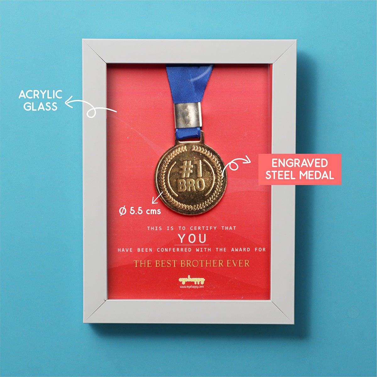 Oye Happy Best Brother Medal Frame – Award Gift | Rakhi or Birthday Special Gift for Brother / Bhai - OHBBMF