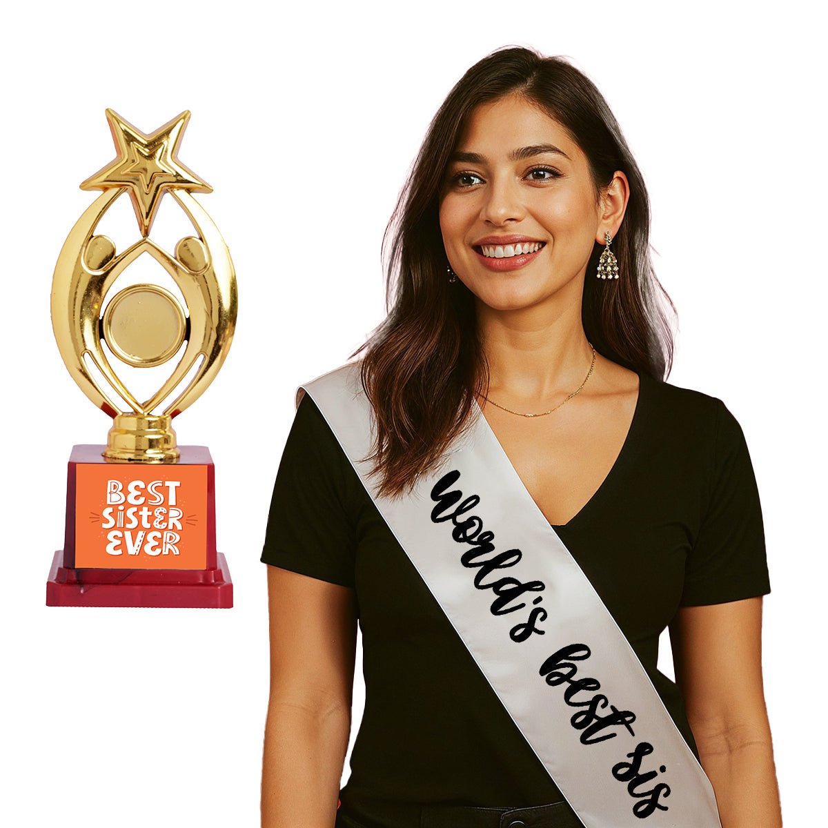 Oye Happy Best Sis Sash with Trophy – Raksha Bandhan Gift Combo for Sister / Behan - OHBSST