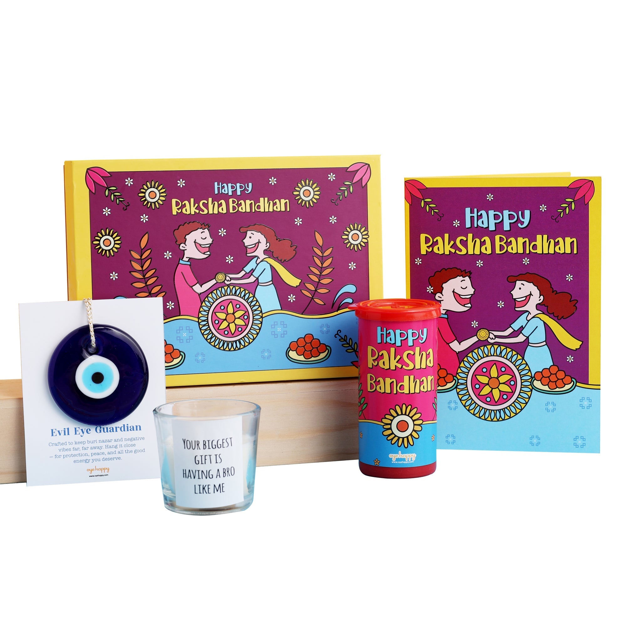 Oye Happy Best Sister Rakhi Hamper – Glitter Bomb, Fun Candle, Evil Eye Charm & Rakhi Card | Unique Rakhi Gift for Sister, Behan - OHBSRH