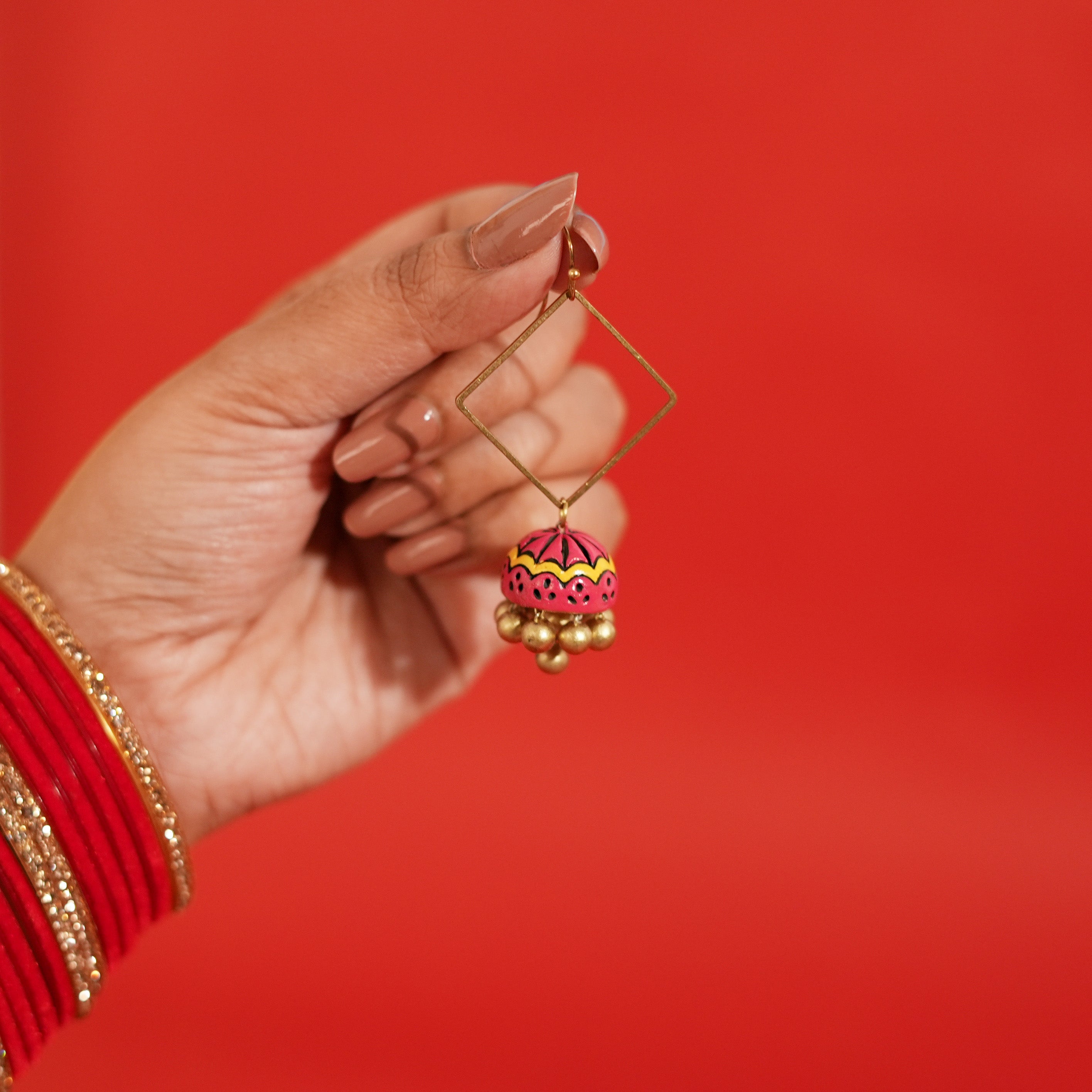 Oye Happy Bhaiya Bhabhi Rakhi Set (Red) | Terracotta Rakhi - Earring Combo | Sustainable Rakhi Gift - OHBBGS