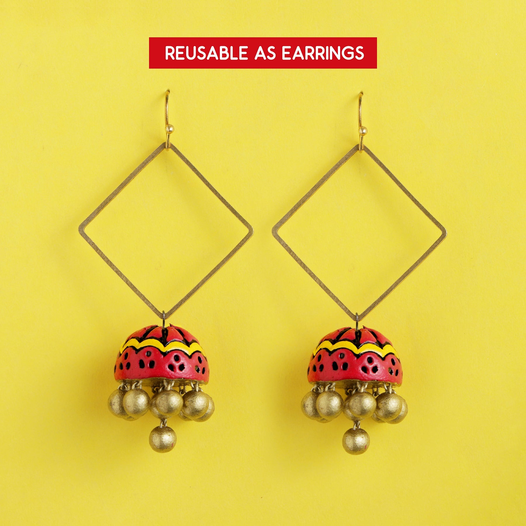 Oye Happy Bhaiya Bhabhi Rakhi Set (Red) | Terracotta Rakhi - Earring Combo | Sustainable Rakhi Gift - OHBBGS