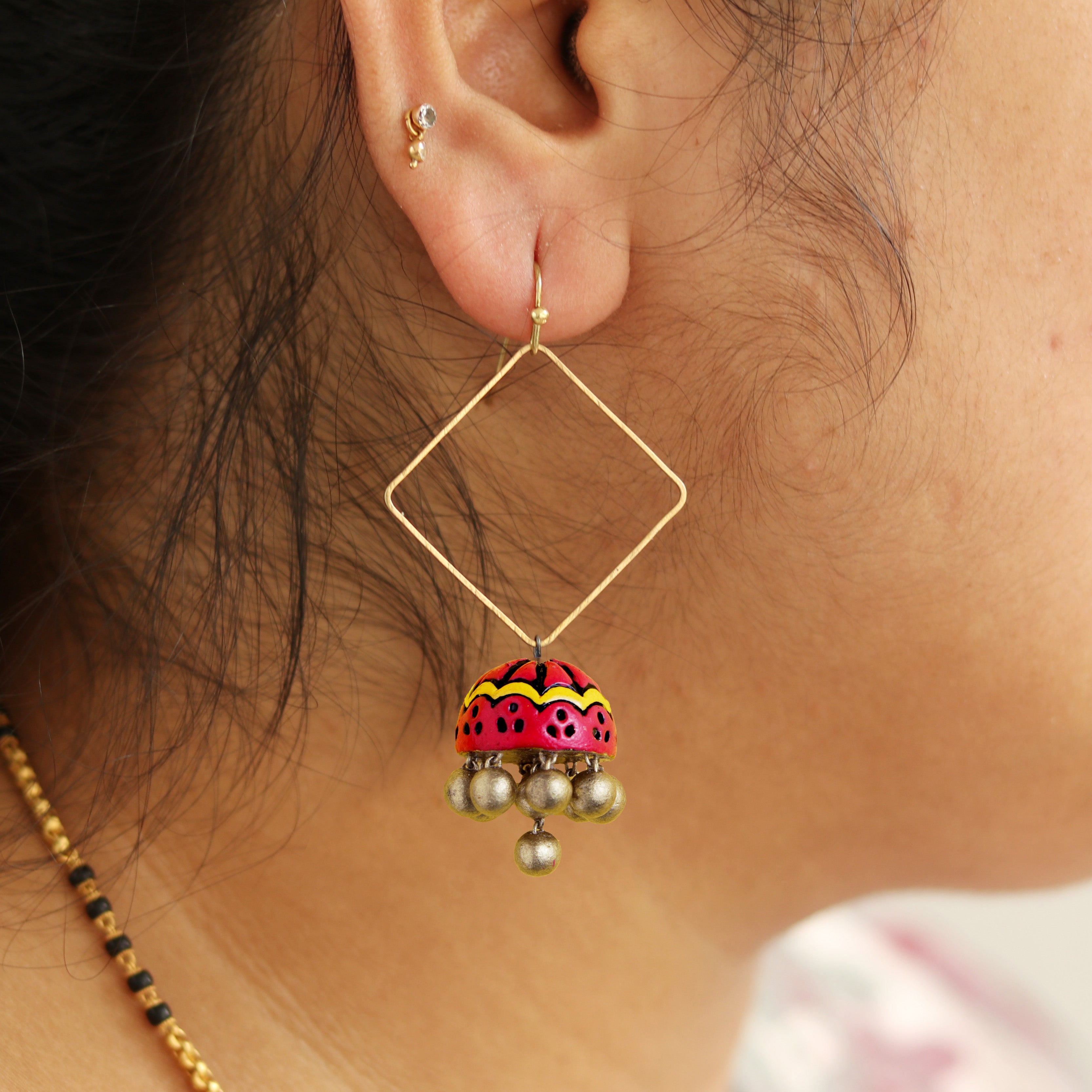 Oye Happy Bhaiya Bhabhi Rakhi Set (Red) | Terracotta Rakhi - Earring Combo | Sustainable Rakhi Gift - OHBBGS