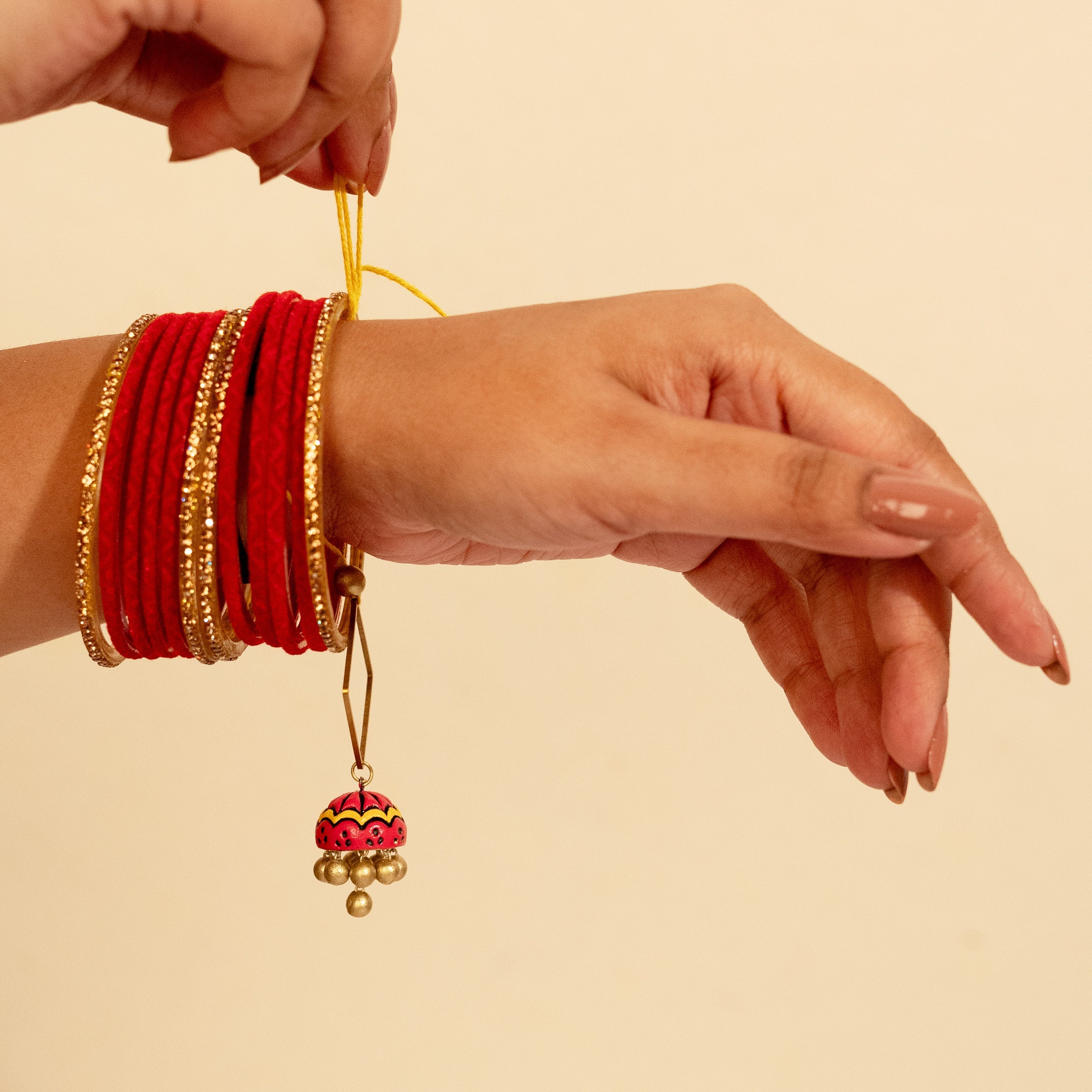 Oye Happy Bhaiya Bhabhi Rakhi Set (Red) | Terracotta Rakhi - Earring Combo | Sustainable Rakhi Gift - OHBBGS