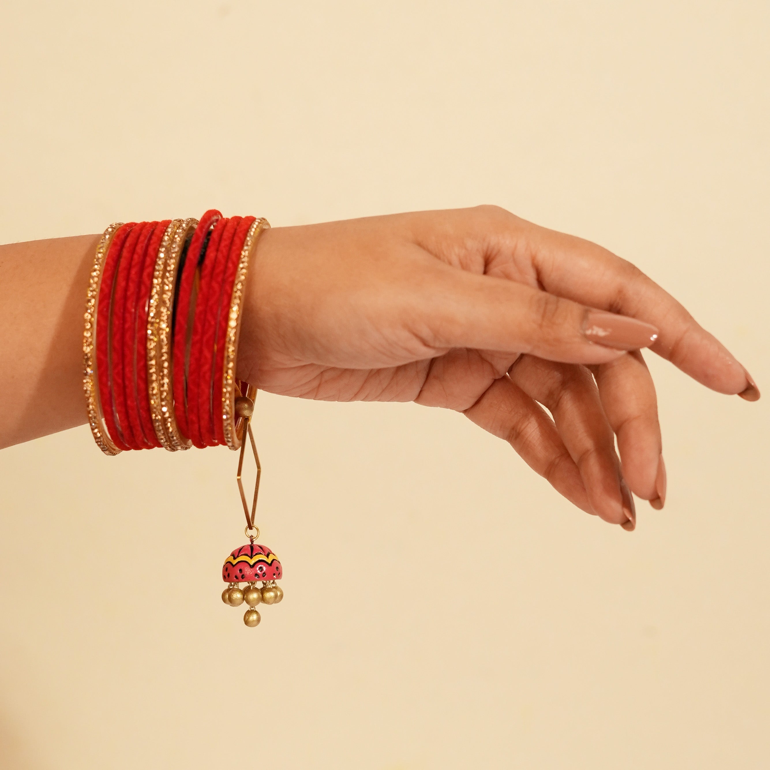 Oye Happy Bhaiya Bhabhi Rakhi Set (Red) | Terracotta Rakhi - Earring Combo | Sustainable Rakhi Gift - OHBBGS