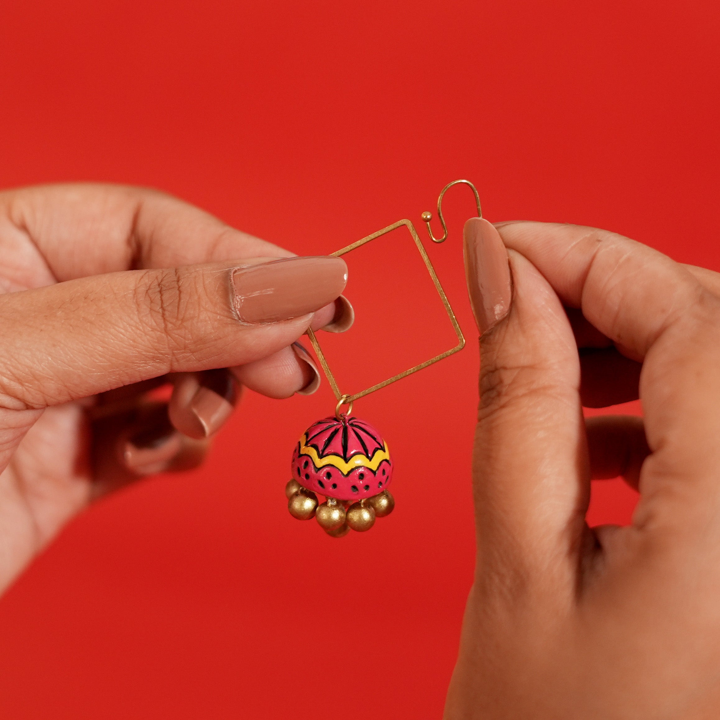Oye Happy Bhaiya Bhabhi Rakhi Set (Red) | Terracotta Rakhi - Earring Combo | Sustainable Rakhi Gift - OHBBGS