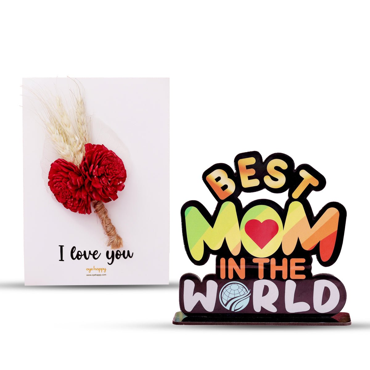 Oye Happy Flower Bouquet Card & Best Mom in the World Table Top Combo - OHFCMT