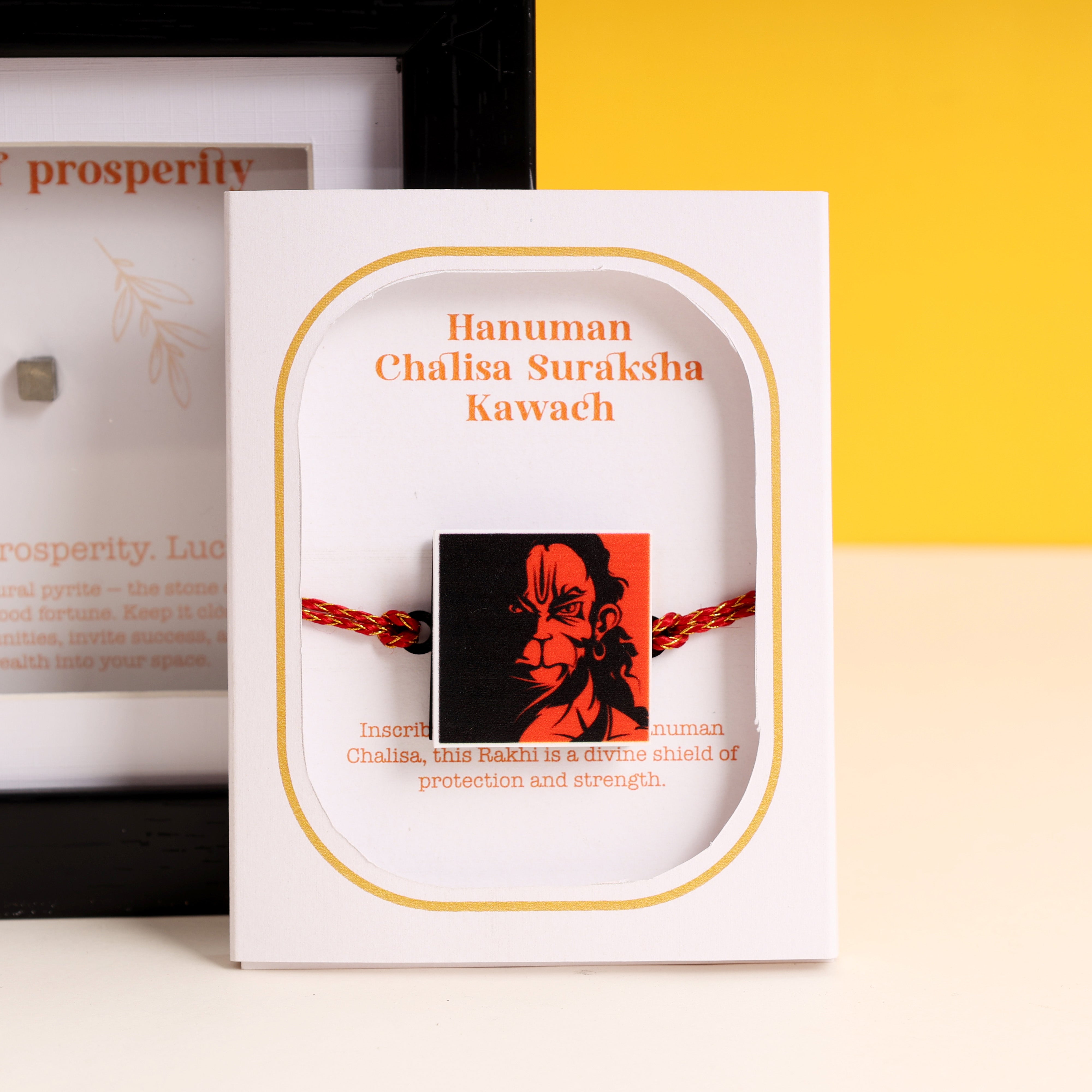 Oye Happy Hanuman Chalisa Rakhi Hamper – Rakhi, Wealth Gemstone Frame, Evil Eye Charm & Spiritual Candle | Rakhi Gift for Brother, Bhai & Bhaiya - OHHCRH