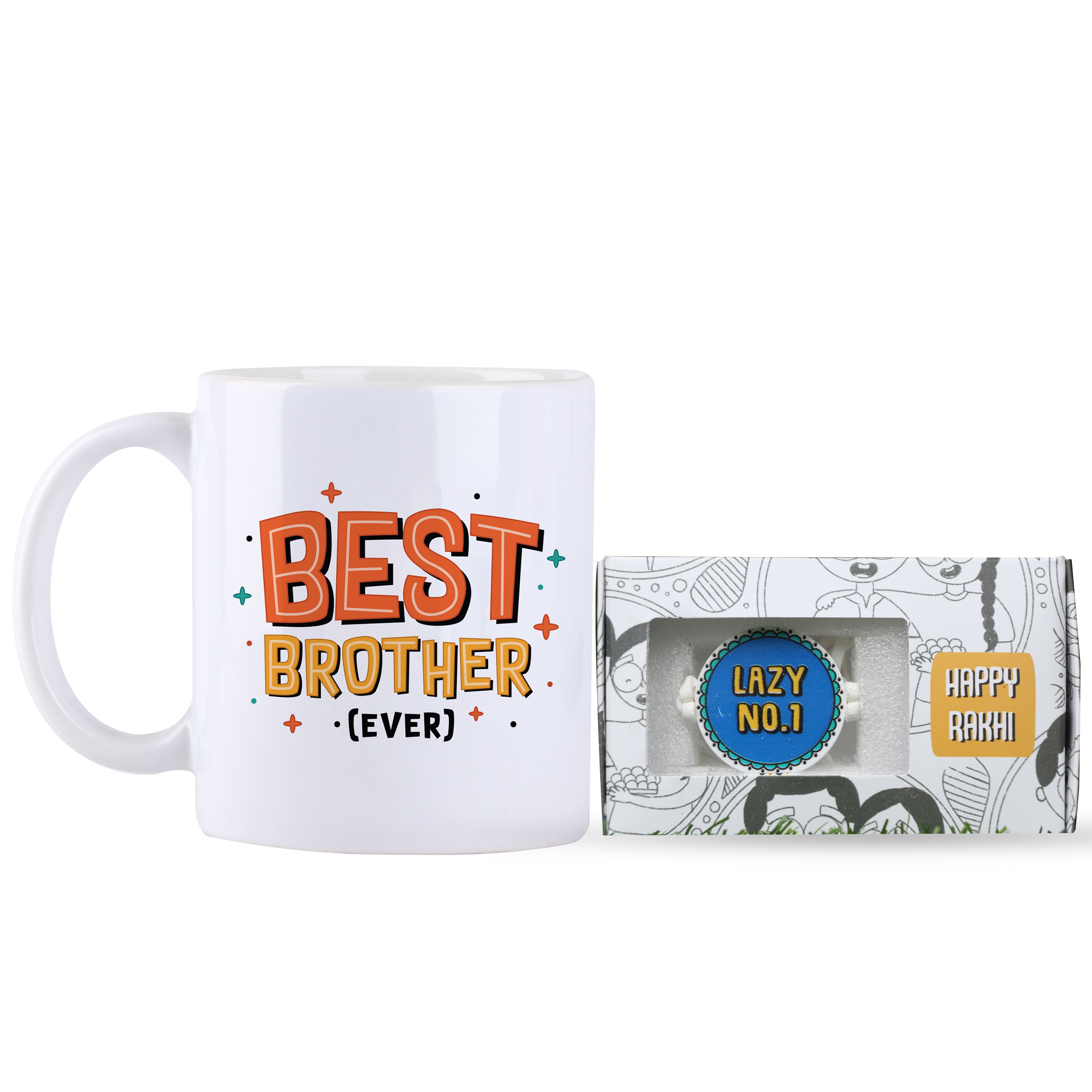 Oye Happy Lazy No.1 Rakhi with Best Brother Mug – Fun Rakhi Gift Combo for Bhai / Brother - OHLNOC