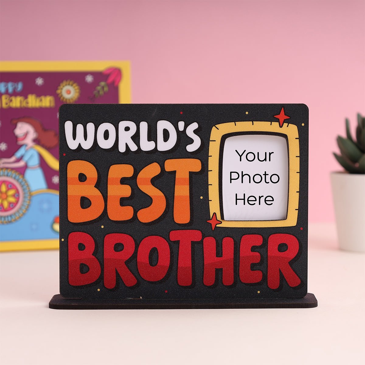 Oye Happy Rakhi Gift Combo – Rakhi Butterfly Card, World's Best Brother Table Top & Mug - OHRGC