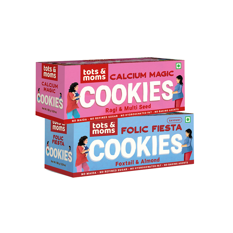 Tots & Moms Cookies | Folic Fiesta | Calcium Magic | Pack of 2 - 150g each