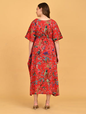 Painted Breeze Maternity and Nursing Kaftan Nighty full-length back view showing loose, breathable silhouette and gathered waist detail.