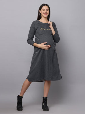 Paloma Grey Maternity Sweater Dress with Nursing - DRS-PLMGRY-S
