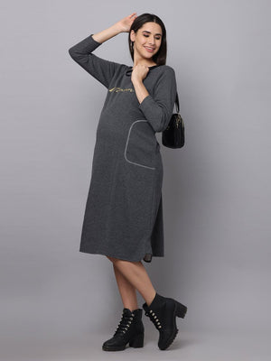 Paloma Grey Maternity Sweater Dress with Nursing - DRS-PLMGRY-S