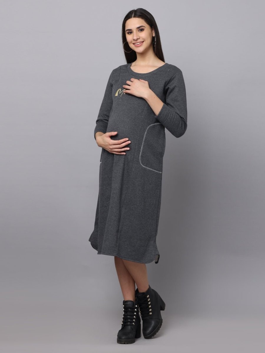 Paloma Grey Maternity Sweater Dress with Nursing - DRS-PLMGRY-S
