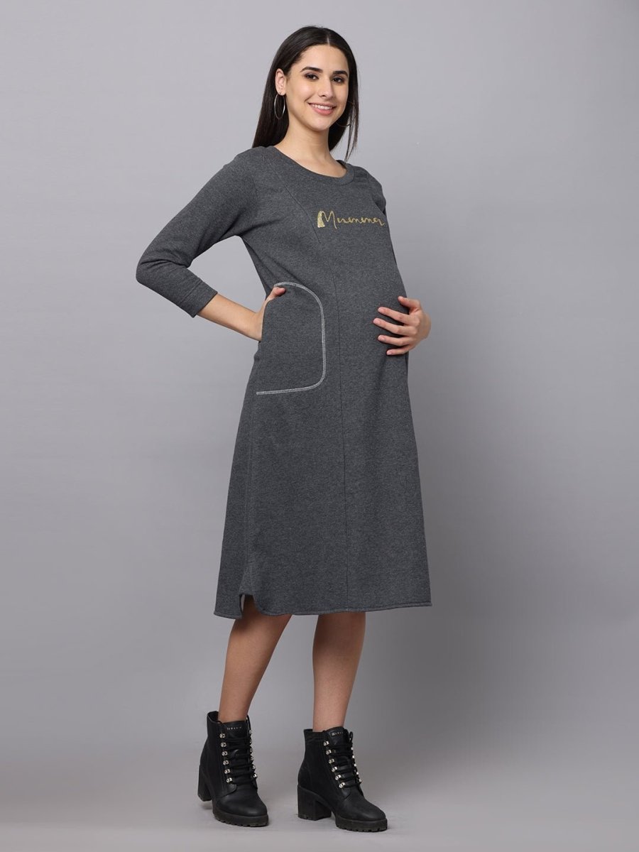 Paloma Grey Maternity Sweater Dress with Nursing - DRS-PLMGRY-S