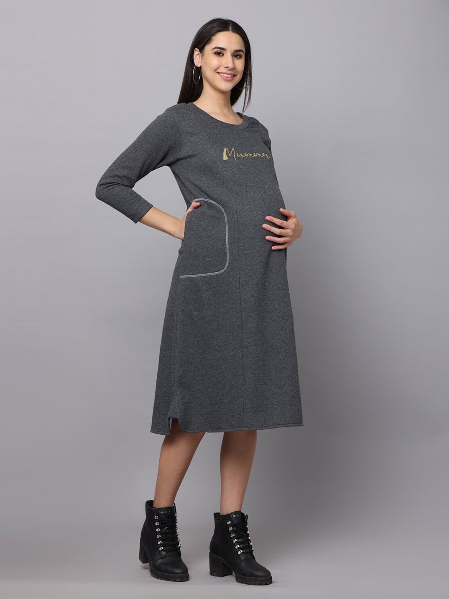 Paloma Grey Maternity Sweater Dress with Nursing - DRS - PLMGRY - S