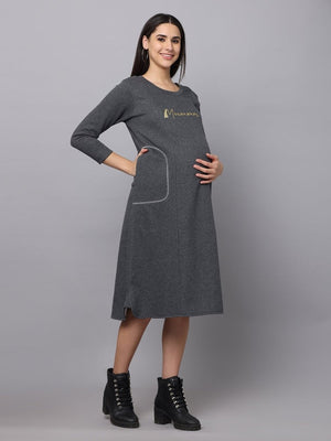 Paloma Grey Maternity Sweater Dress with Nursing - DRS - PLMGRY - S
