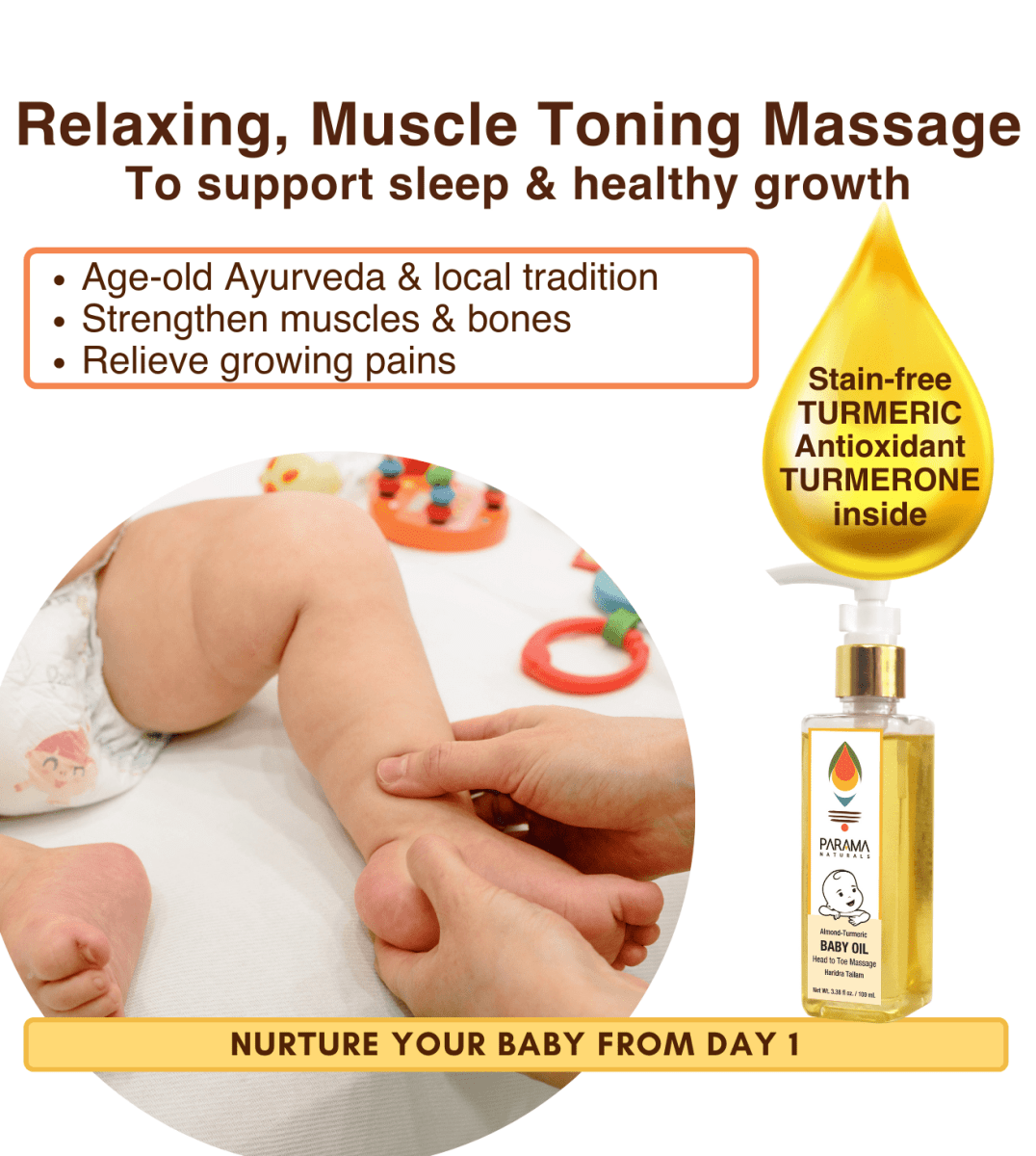Parama Naturals Almond-Turmeric Baby Oil For Top-To-Toe Massage - 31036