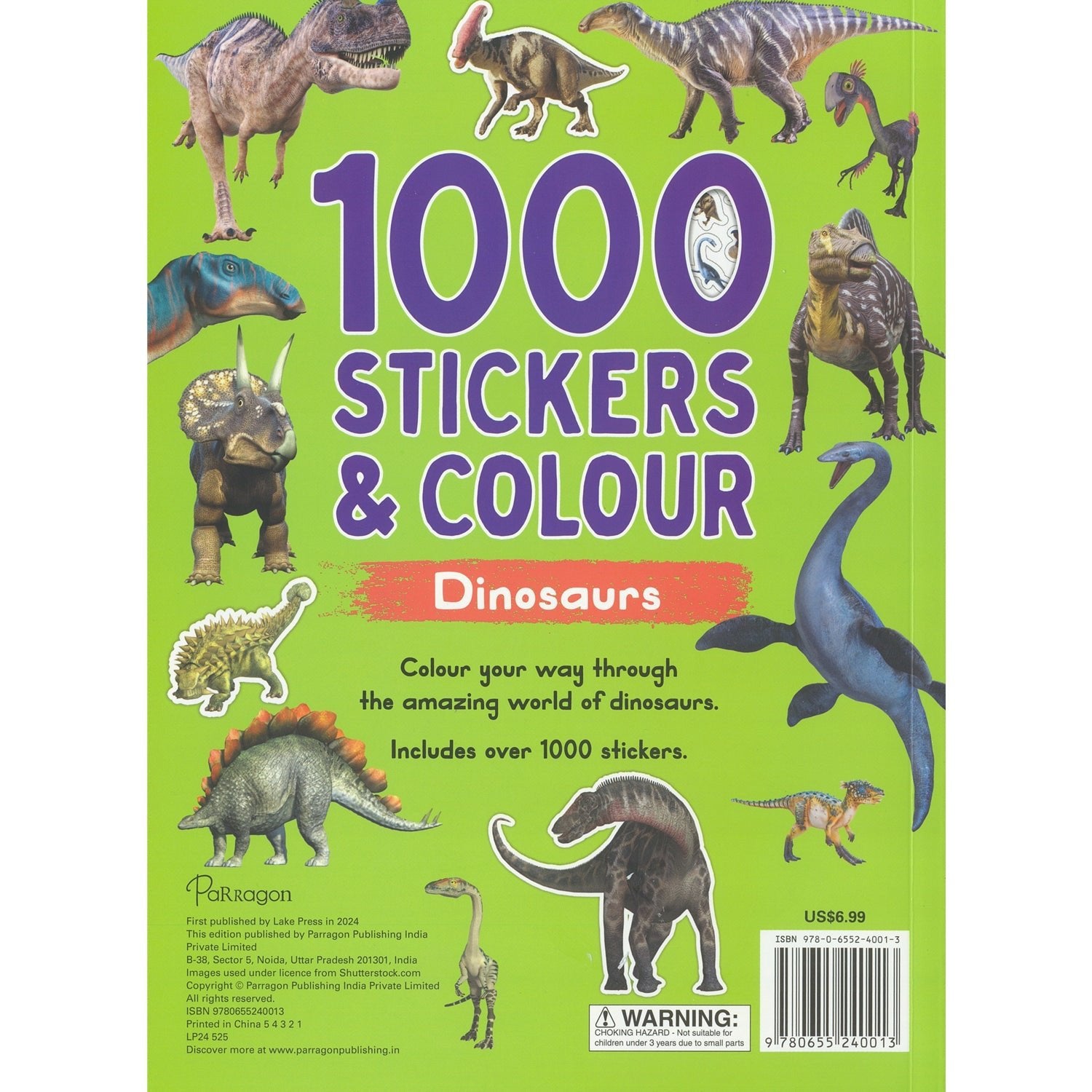 Parragon Publishing 1000 Stickers & Colour: Dinosaurs | Fun Sticker & Coloring - 9780655240013