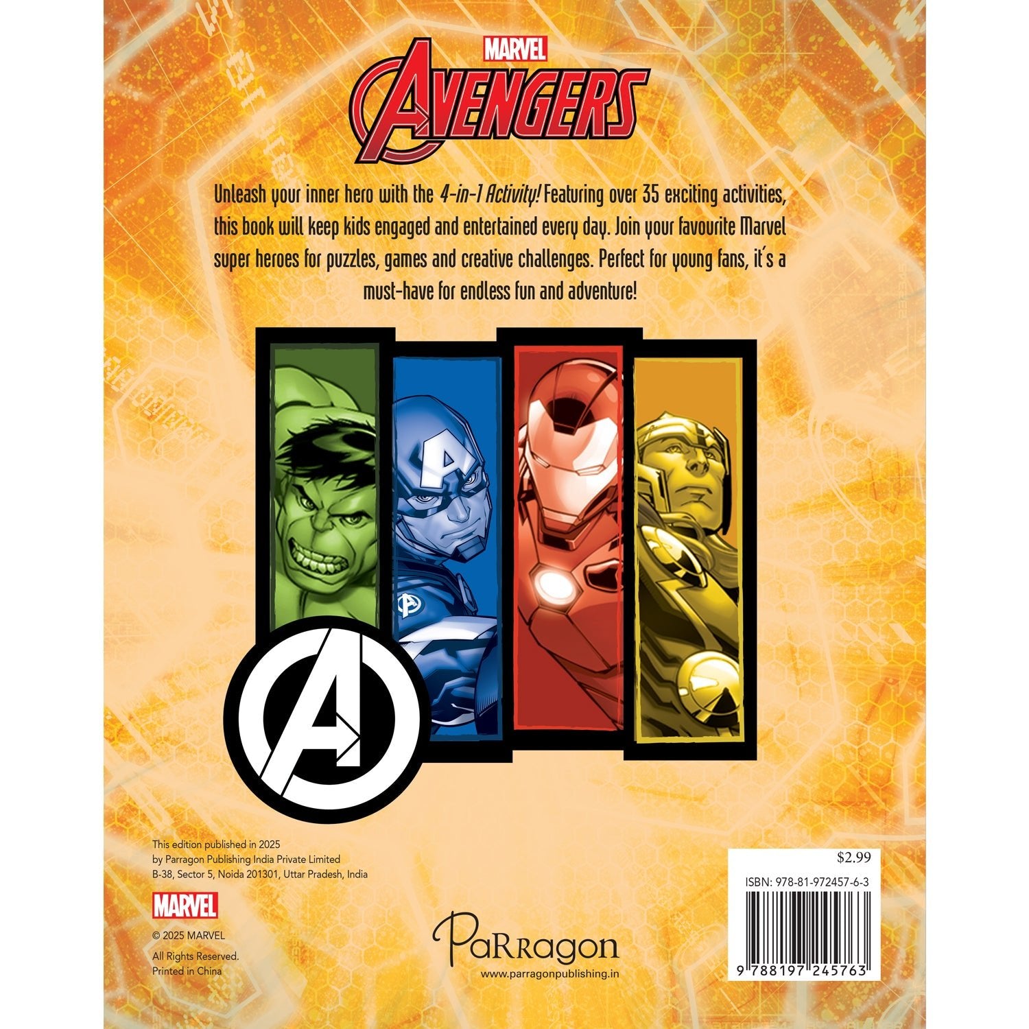 Parragon Publishing Marvel Avengers: 4 - in - 1 Activity Book Puzzles, Coloring, Games, and More - 9788197245763