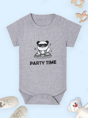 Party Time Baby Onesie kept against pastel blue background