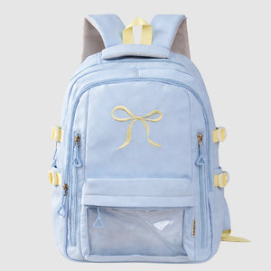 Pastel Blue Bow Multi - Pocket School Backpack for Kids & Teens - Back To School