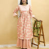 Pastel Peach And Green Floral Print Anarkali Kurta Sharara Set - TWNWN-SC-PSP-M