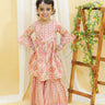 Pastel Peach And Green Floral Print Girls Anarkali Kurta Sharara Set - TWKD-SC-PSGF-0-6