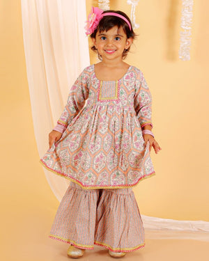 Pastel Peach Girls Anarkali Kurta Sharara Set - KES-SC-PPG-0-6